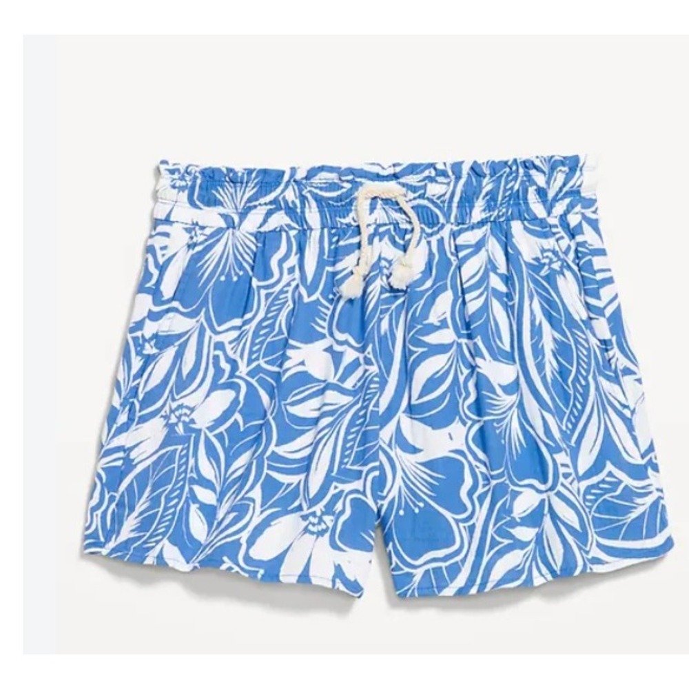 Old Navy Womens XXL Blue White Tropical Floral Cotton Drawstring Shorts NWT